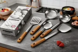 cooking utensil-stainless steel utensil set with wood handle