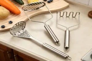 Stainless steel potato press